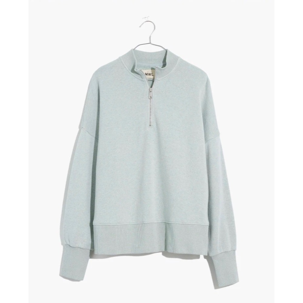 Madewell Airyterry Sage Half Zip Oversized Sweatshirt Pullover Women size Small